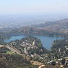 View from behind the sign overlooking Hollywood Reservoir.