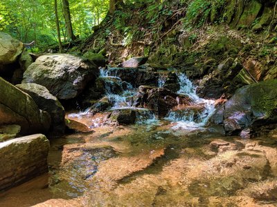 Small waterfall along the Whoop de Doos Trail.