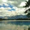 Lac Beauvert. Jasper Park Lodge, established in 1922, is on the opposite shore (center).