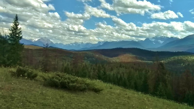 Mount Kerkeslin (left center) and Mount Edith Cavell (right center), seen looking south-southeast from the Old Fort Loop trail.