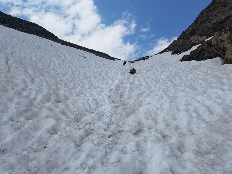 Snow at the top of Fancy Pass on east side in early August 2019.