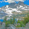 Garnet Lake. Banner Peak on the right is 3258 feet above the lake. Mt. Ritter a little to the left and behind Banner is 200 feet higher.