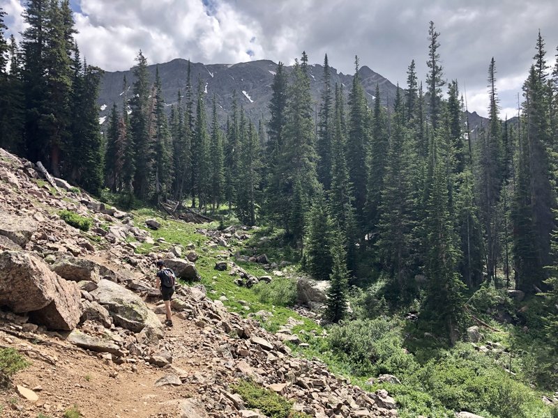 Final descent to Upper Cataract Lake with Eagles Nest looming in the distance.