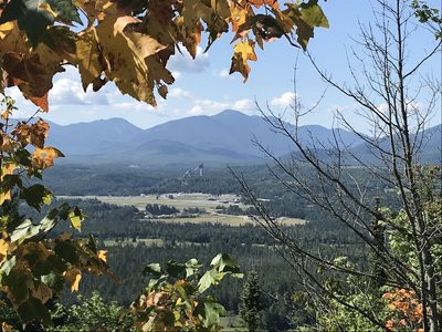 Olympic Ski Jumps in center of photo.