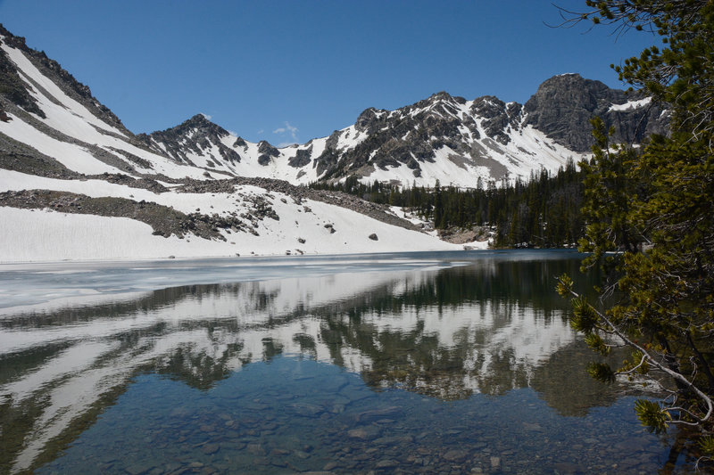 Icy reflections on Avalanche Lake