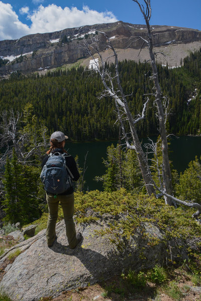 Looking down into lower Coffin Lake from a small ridge above the campsite at the end of the official trail