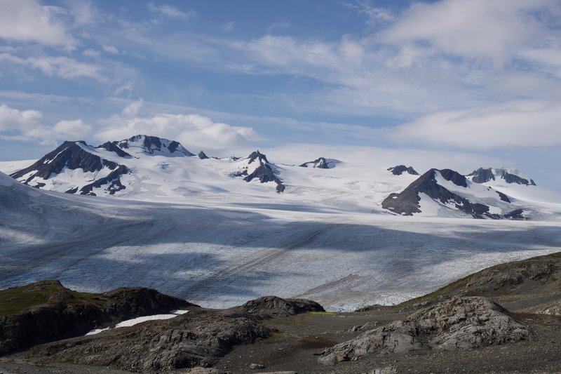 As you approach the end of the trail, the Harding Icefield spreads out before you. It is an awesome sight to see the source of over 40 glaciers.