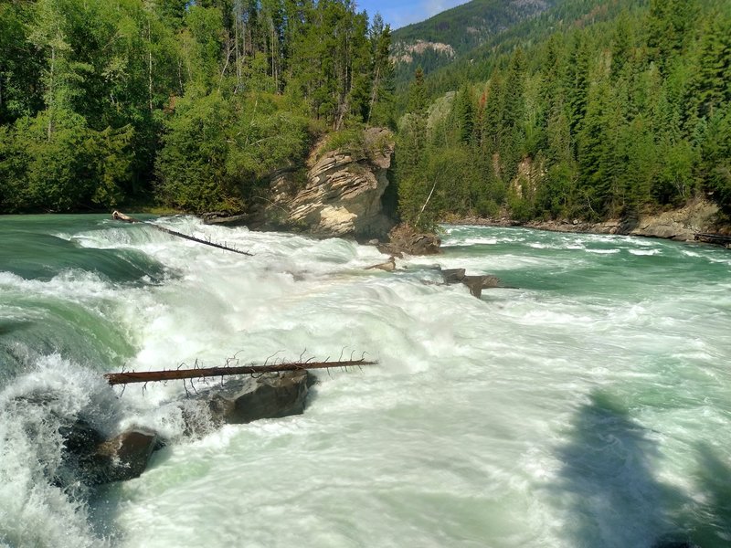 The Fraser River cascades over Rearguard Falls and continues its journey to the Pacific Ocean.