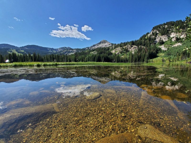 Crystal clear lake & beautiful mountains.