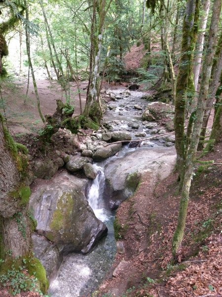 Shallow pools and sluices upstream of the bridge