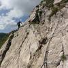 Short bit of hand-cable to help hikers over a rocky section of trail