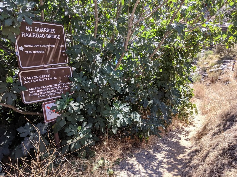 Mountain Quarries Bypass Trailhead and information sign.