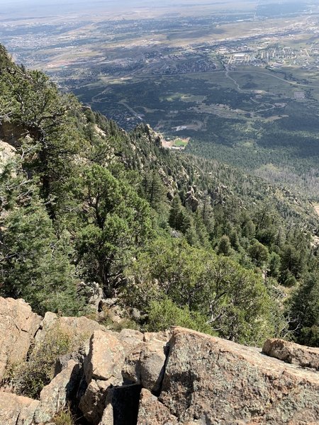 The is only .25 miles off the Dixon trail, "Dragons Backbone" trail.  Looking down the mountain.