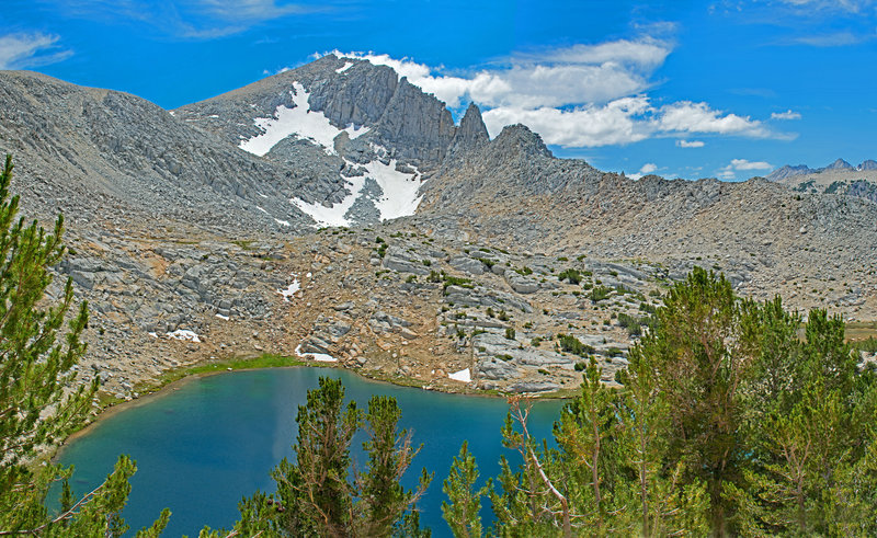 Largest of the Trail Lakes. The "Needle" is on the ridge in the center.