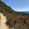 Sunny and surprisingly windless afternoon on a dusty, one-lane trail. Looking south-southeast.