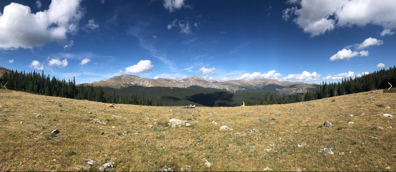 Bierstadt and Evans from Rosedale saddle. Highest point.