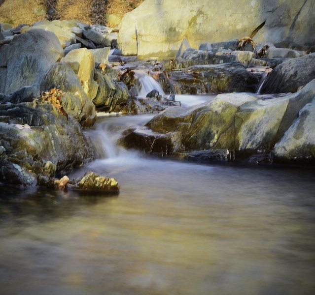 Small waterfalls and cascades just upstream from the Santee Branch Trail.