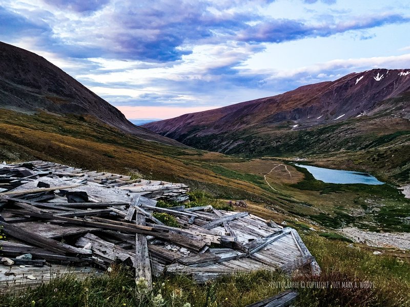 07:20 am looking southeast towards the Kite Lake Trailhead. September 4, 2019. One of many old, abandoned mines along the way. The beginning of this trail is right center at that point in Kite Lake