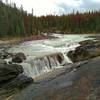 The Sunwapta Rivers begins its plunge down Lower Sunwapta Falls.