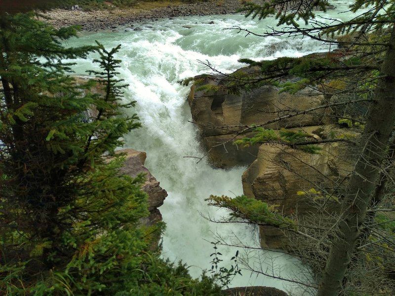 The top falls of Lower Sunwapta Falls. Lower Sunwapta falls has a few major drops.