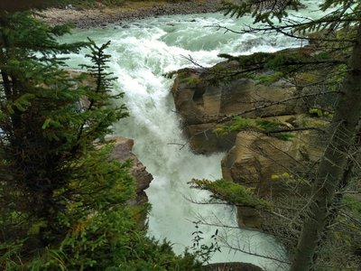 The top falls of Lower Sunwapta Falls. Lower Sunwapta falls has a few major drops.