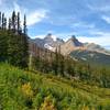 Mount Athabasca (left center) and Hilda Peak (right center) come into view as Parker Ridge Trail climbs.