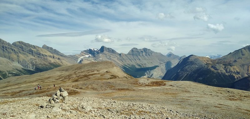 Alpine Parker Ridge surrounded by rugged mountains, is seen when looking east on Parker Ridge Spur.