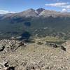 Left to right, Mount Meeker, Longs Peak, and Mount Lady Washington. The view looking southwest from the top of Twin Sisters Peaks.