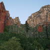 Looking up the canyon with the center pinnacle.