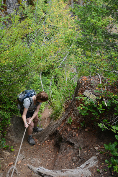 A rope helps on one of the steepest sections