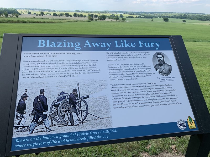 This trail offers great views of the expansive Prairie Grove Battlefield.