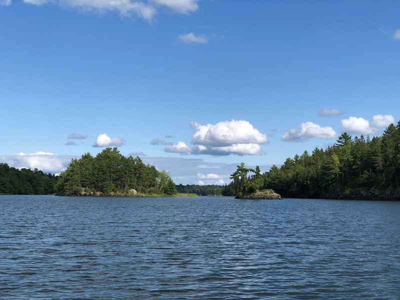 Moving west along the north channel of Cutover Island on Lake Kabetogama.