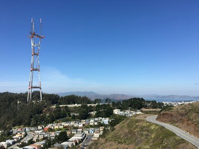 Sutro Tower and Golden Gate Bridge seen from the South Peak of Twin Peaks