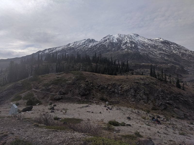 Lunch spot at the Ape Canyon trail junction with Snotel station in view