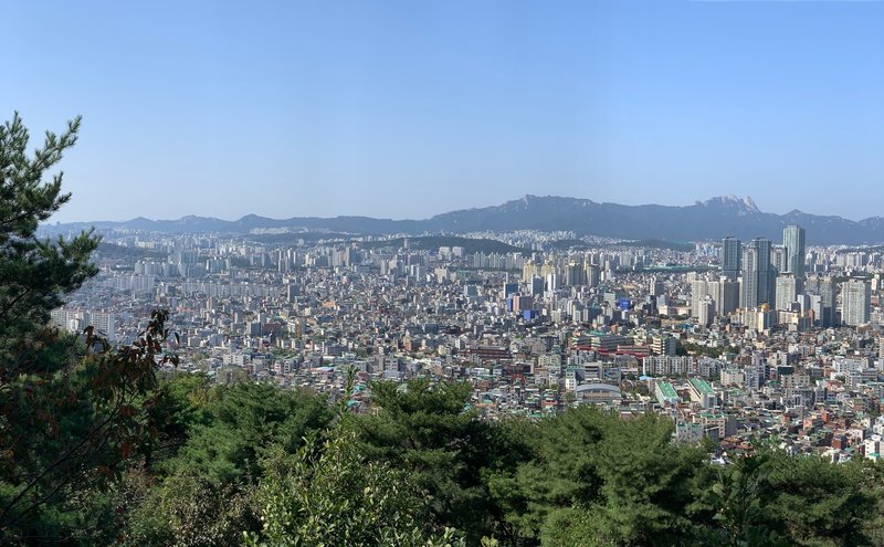 Views of Seoul and Bukhansan National Park from Achasan Park.