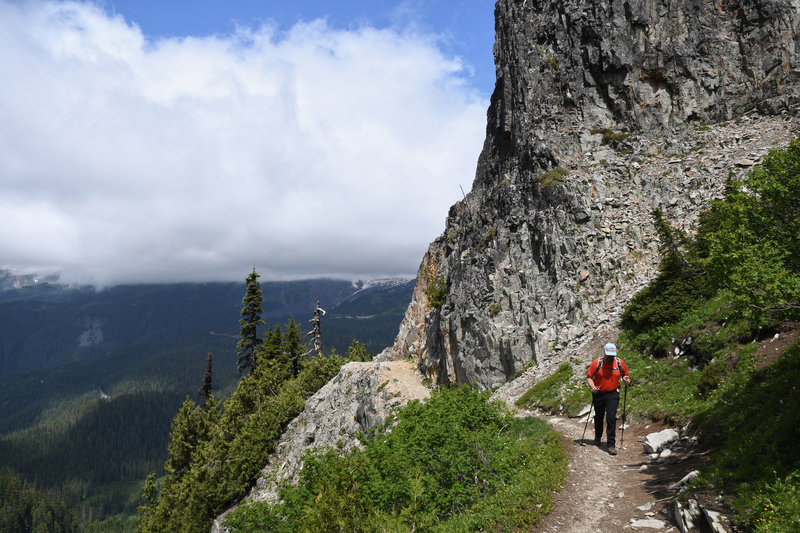 Close to the saddle, looking back toward Rainier. The mountain was hidden by clouds on this day.