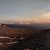 View looking down the moraine towards Mt. Adams and Mt Rainier