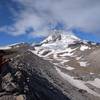 looking up towards hood on the moraine with Eliot Glacier in view