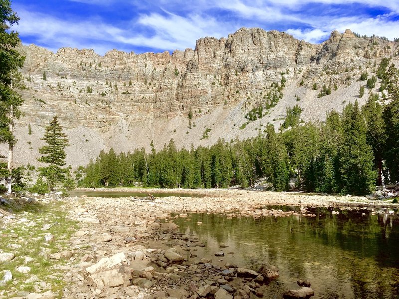 This is beautiful Baker Lake as seen when approaching on the trail from the North. We visited the park in late July of 2018 after a very dry winter, so the water level was quite low.