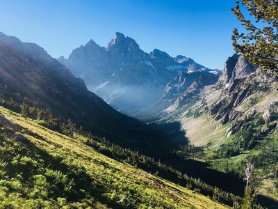 View of the Tetons from North Cascade Canyon as seen while ascending Paintbrush Divide