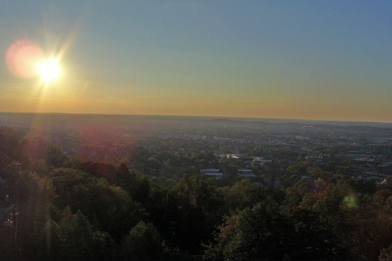 An evening view of Birmingham's west side from Vulcan