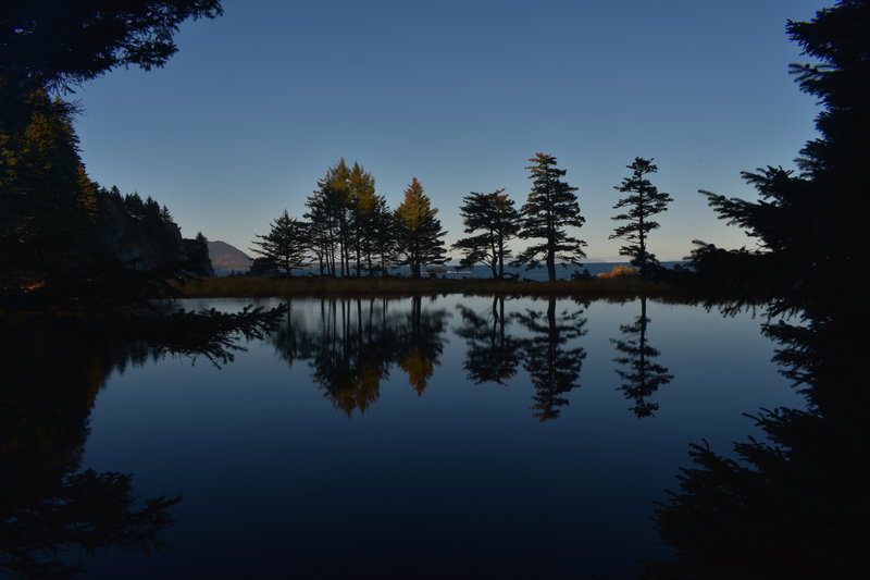 Lake foreground, ocean background.