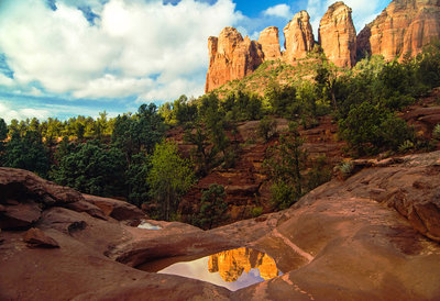 Early morning reflection in one of the Seven Sacred Pools on the Soldiers Pass Trail