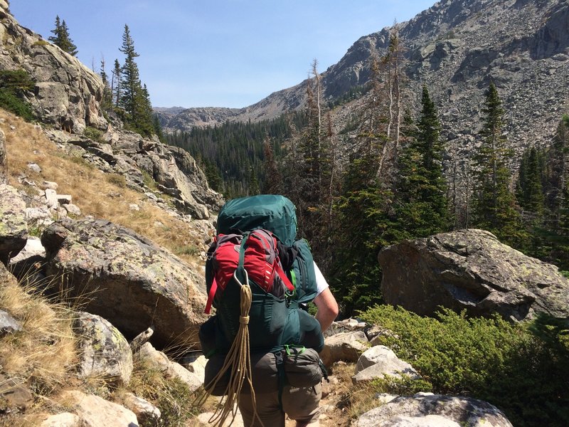 August 2016 - Heading east on the Lake Solitude Trail. On our to the base of Cloud Peak.