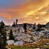 July 2018 - JMT thru hike. A beautiful sunrise from our camp at Sallie Keyes lakes