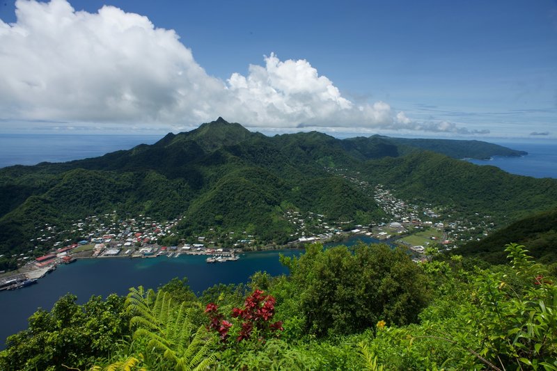 Looking across the bay, you can see Matafao Peak towering over Pago Pago.