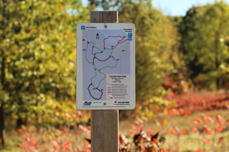 One of many posted trail maps. This one at the Bolt Entrance along the Main Trail." Photo courtesy of Cascade Charter Township.