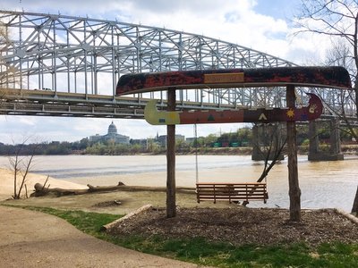 The best view of the bridge from the trail!  There are a few swings similar to the one pictured.