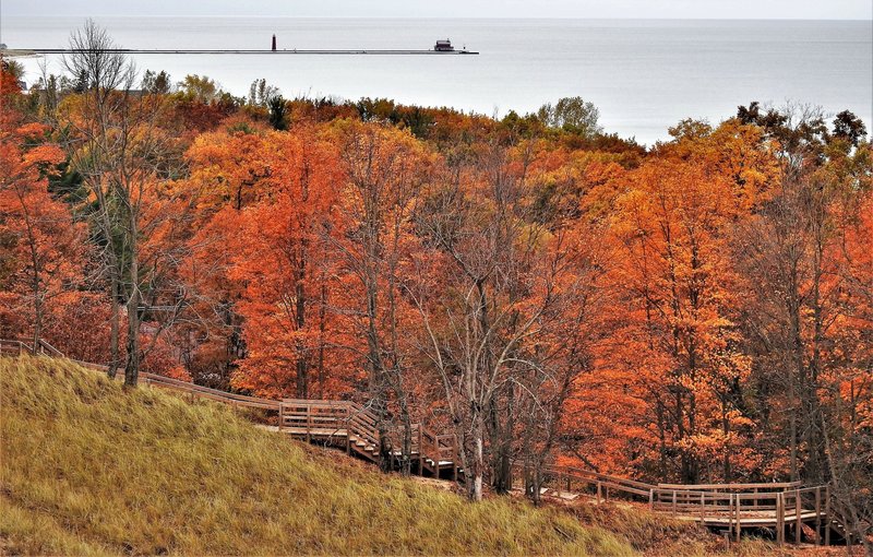 Boardwalk and stairs at North Ottawa Dunes" by Mike Lozon. Photo courtesy of Ottawa County Parks & Recreation.