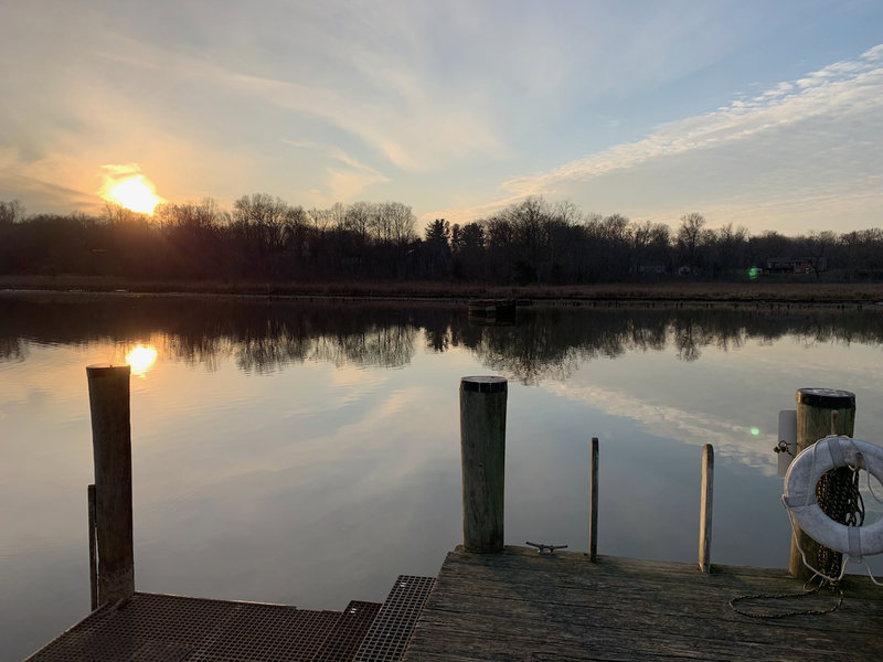 View looking west of the Patuxent River and the old Chesapeake Beach Railway bridge support. Across the river to the north is Mount Calvert Park, a tobacco plantation that was in operation from around 1780 until 1860.